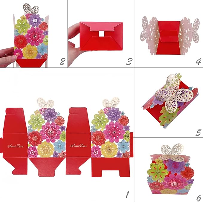 Party Favor Boxes, Flower Butterfly Candy Boxes Laser Cut Candy Boxes Colorful - Image 6