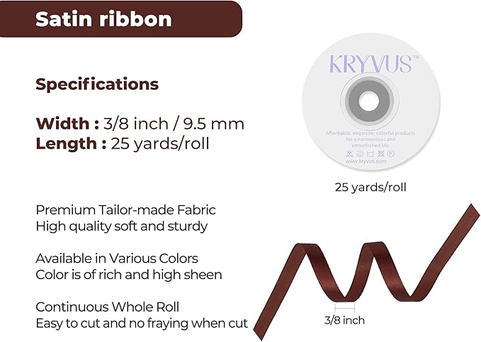 Coffee Brown Satin Ribbon 3/8 inch X Continuous 25 Yards, Single Face Polyester - Image 3