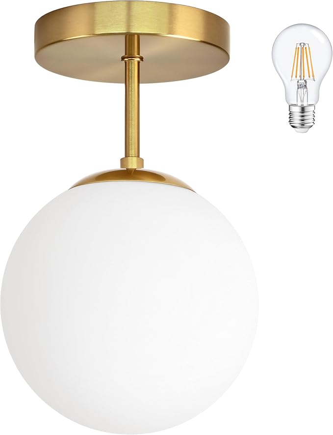 Gold Globe Semi Flush Mount Ceiling Light, Mid Century Modern Light Fixture by Bagood