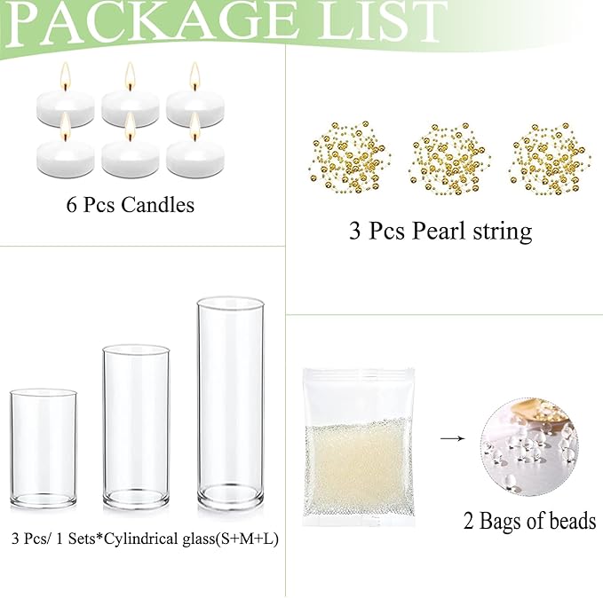Set of 3 Glass Cylinder Vases for Centerpieces - Image 2