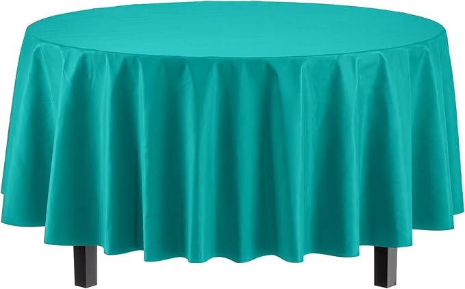 12-Pack Premium Plastic Tablecloth 84in. Round Table Cover - Image 2