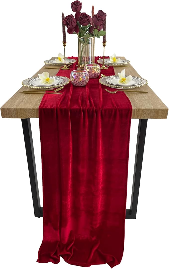 Luxurious Velvet Table Runner, 10ft Wedding Reception Decorations, 20x120inch by EHLDekol
