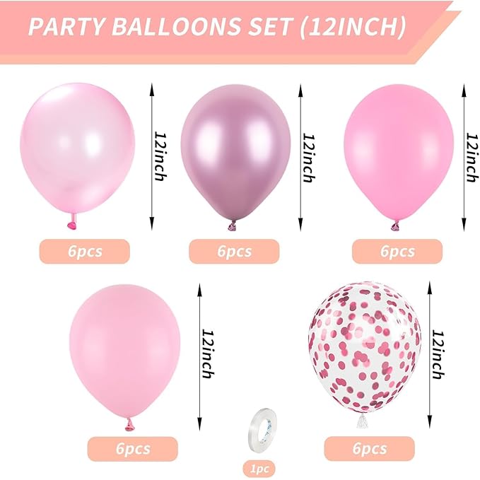 Pink Balloons Set, 12 Inch Metallic Pink Pearl Pink Macaron Pink Light Pink - Image 2