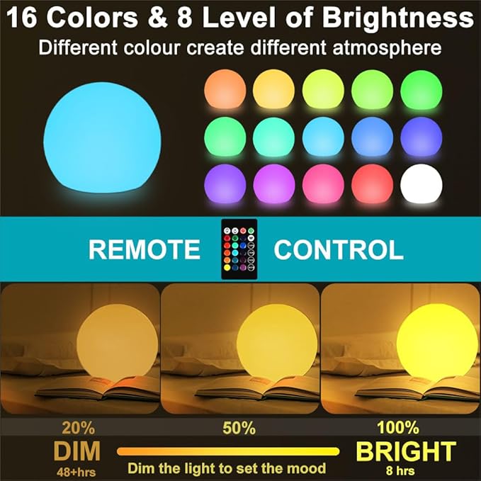 10-in Glowing LED Ball Light, Dimmable 16 RGB Color 4 Mode Glowing Orb Lights - Image 2