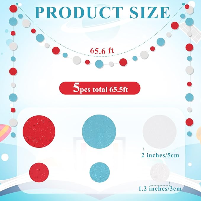 Outus 5 Pieces Colorful Dots Paper Garland Round Glitter Garland Hanging - Image 2