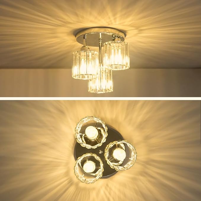 Crystal Ceiling Light Fixture, Chrome Semi Flush Mount Ceiling Light Fixture - Image 6