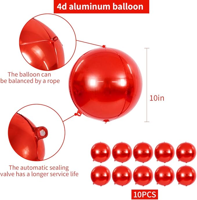 10 pcs Red 4D balloon, 10 inch Foil Mylar Sphere Balloon - Image 2