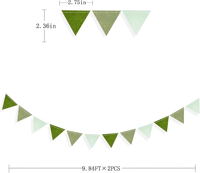 Olive Green Party Decorations Gradient Sage Green Felt Hanging Triangle Mini - Image 2