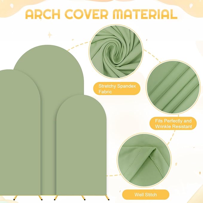 FUHSY Wedding Arch Backdrop Stand and Sage Green Arch Cover Set of 3 Metal - Image 6