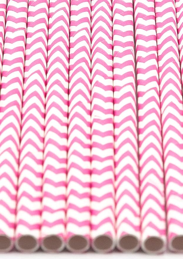 Pack of 900 Baby Pink Chevron Biodegradable 4-Ply Paper Drinking Straws - Image 3