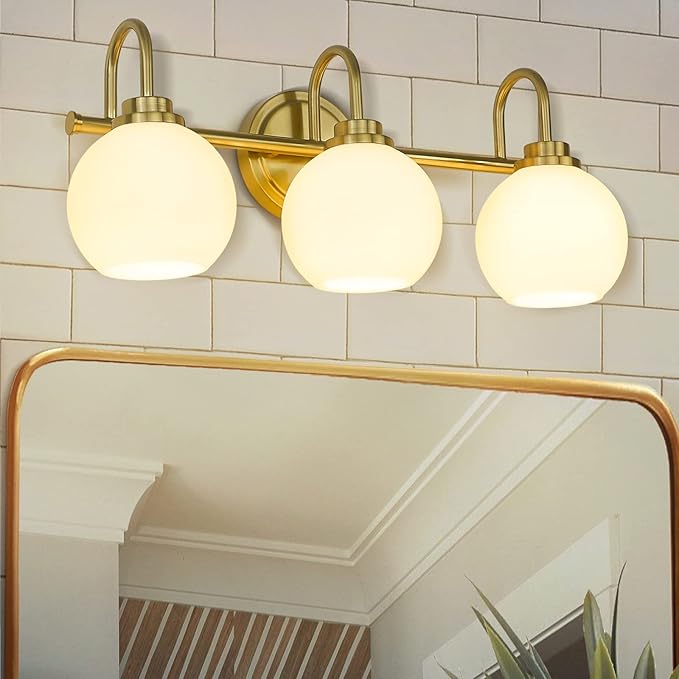 Gold Bathroom Light Fixtures, 3 Light Gold Modern Bathroom Light Fixtures Over - Image 7