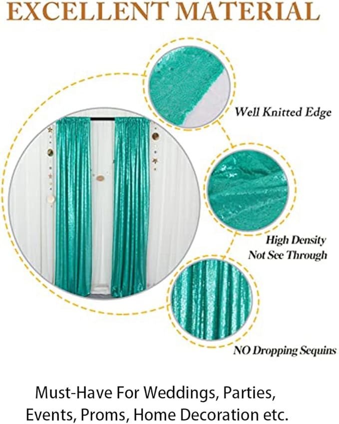 ShinyBeauty Sequin Backdrop Curtains 4 Panels Teal 2FTx8FT Sequin Fabric Photo - Image 4