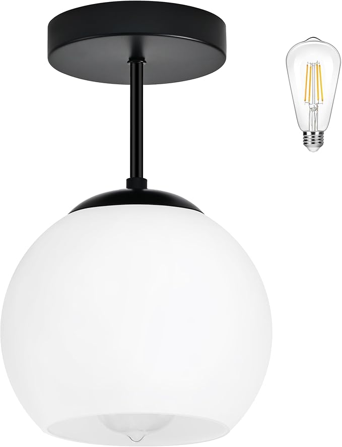 Black Semi Flush Mount Ceiling Light Fixture Milk Glass Light Fixture Mid by Bagood