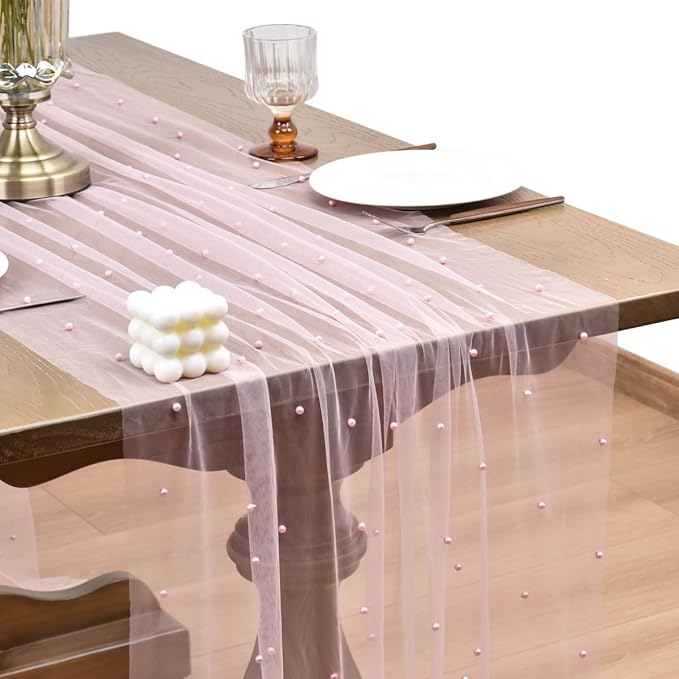 Joanlody Fall Pearl Table Runner 10ft Rustic Boho Tulle Table Runner by Joanlody