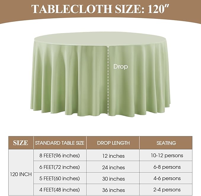 Round Tablecloth 120 Inch 6 Pack Sage Green Tablecloths Washable Decorative - Image 6