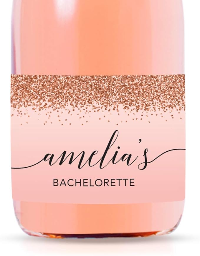 Andaz Press Personalized Bachelorette Mini Wine Labels, Blush Pink Faux Rose by AndazPress