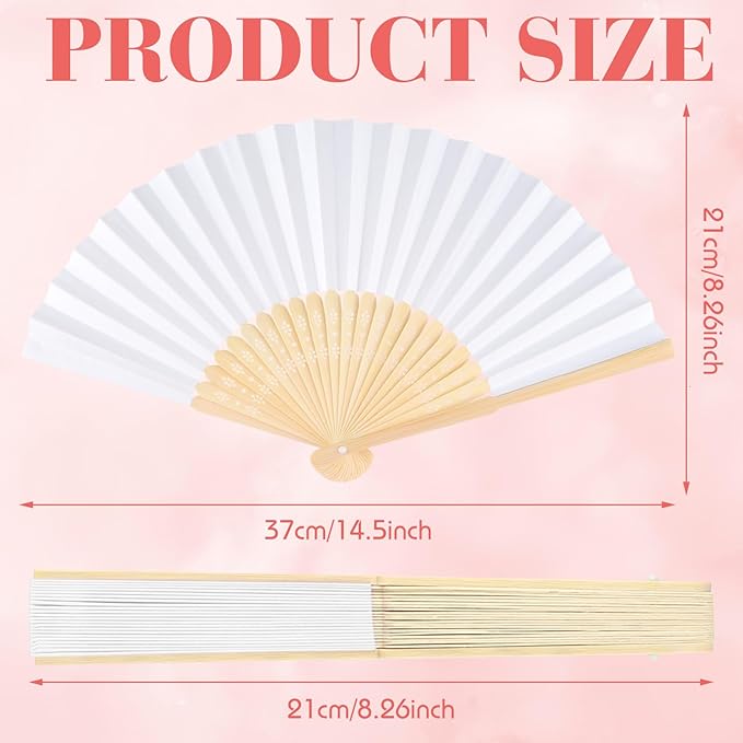 12 Pieces White Hand Held Bamboo Folding Fans Paper Fans Handheld - Image 2