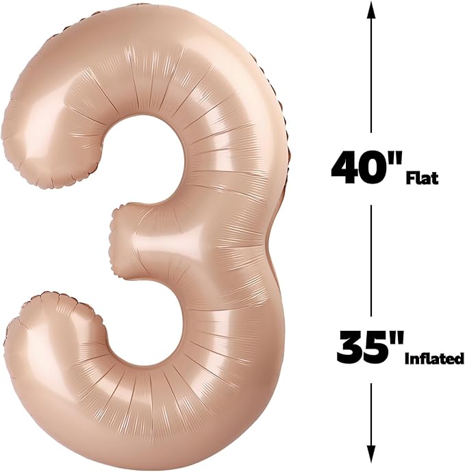 Large 40 Inch Light Brown 3 Number Balloon, 3 13 23 30 33 36 38 Light Brown - Image 3