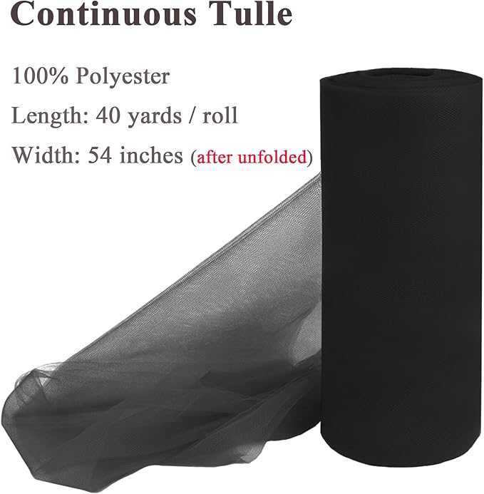 Black Tulle Fabric Rolls 54 Inch x 40 Yards Large Mesh Tull Bolt - Image 2