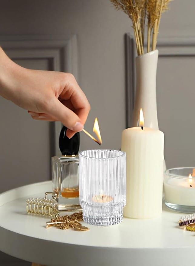 Serene Spaces Living Ribbed Glass Votive Holders – Elegant Pleated Candle - Image 2