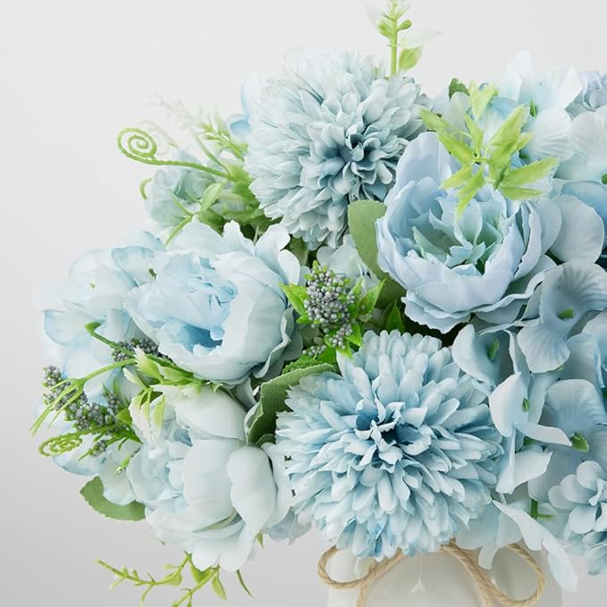 LESING Artificial Peony with Vase Silk Flowers Bouquets Fake Hydrangea Bulks - Image 3