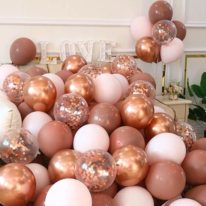 Bezente Rose Gold Confetti Latex Balloons - Image 3