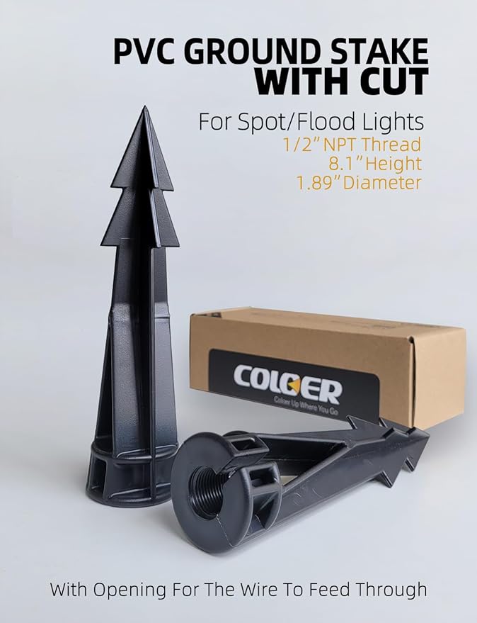 COLOER Landscape Lights 8 Inch In-Ground Stake Spikes Replacement 1/2" NPS - Image 2