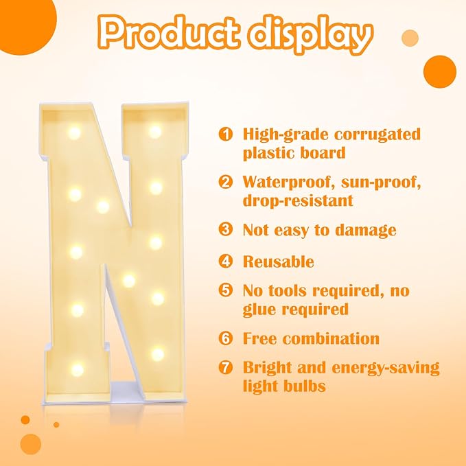 4ft Marquee for Letters N, Large Light up Letters, Letter Balloons, Wedding - Image 2