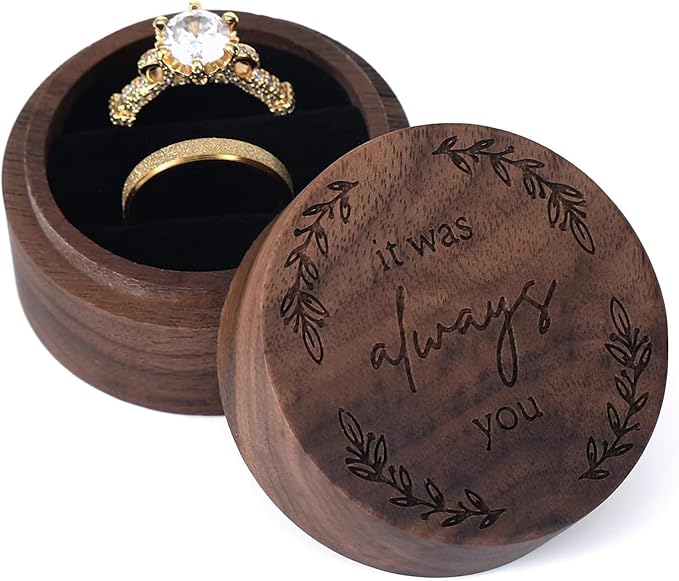 Ring Box, Wooden Ring Box for Wedding Ceremony Ring Bearer Box, Engagement Ring by Unknown