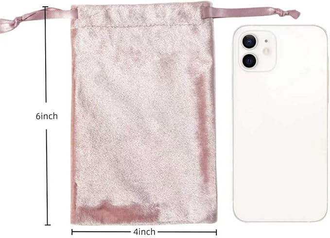 QIANF 12pcs Rose Pink Velvet Drawstring Bags 4x6 inches Glossy Small Velvet - Image 2