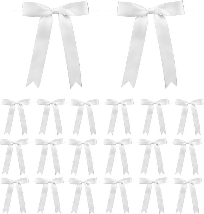 30Pcs Satin Ribbon White Bows 5x7 Inch Twist Tie Bow by Sokfone
