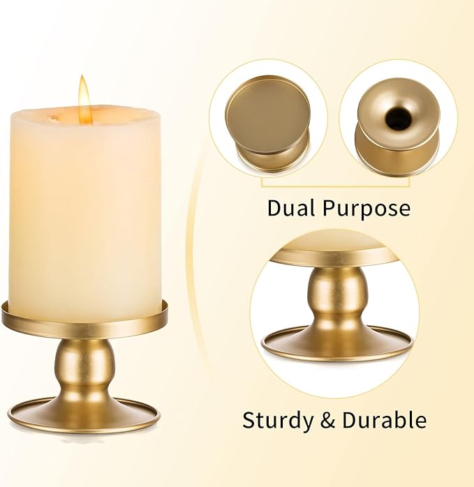 Candle Holders for Pillar Candles, Romadedi Gold Pillar & Taper Candle Holder - Image 5