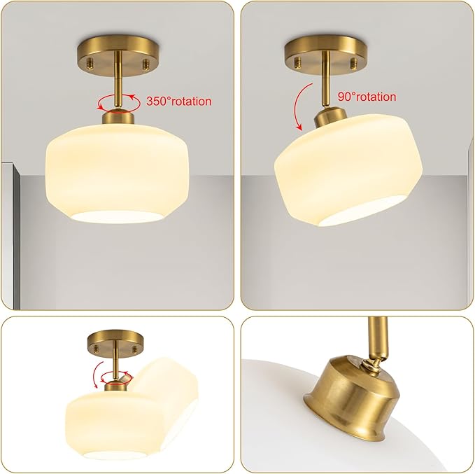 Tbaoinal semi Flush Mount Ceiling Light Fixture Adjustable Hanging Brass Gold - Image 4