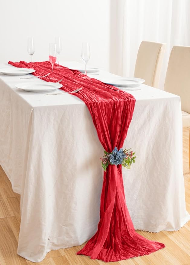 6 Pack 10ft Red Cheesecloth Table Runner 21x120 Inch Boho Wrinkled Sheer - Image 7