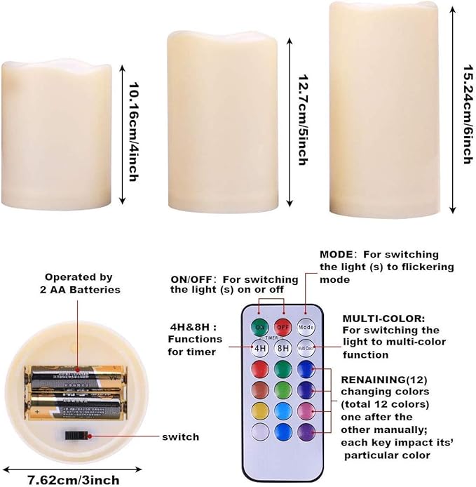 Enido Flameless Candles, Color Changing LED Candles Battery Operated Outdoor - Image 4