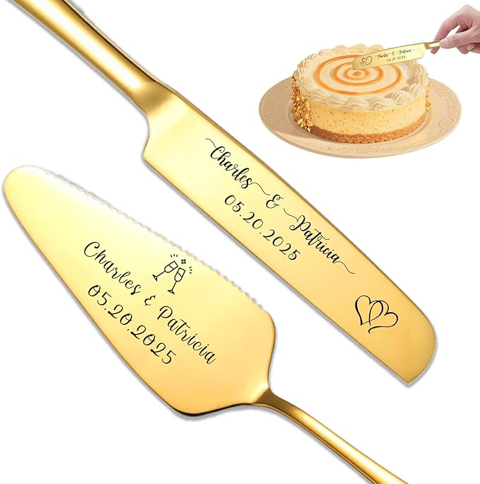 Custom Wedding Cake Knife and Server Set Personalized Cake Cutter by Unknown