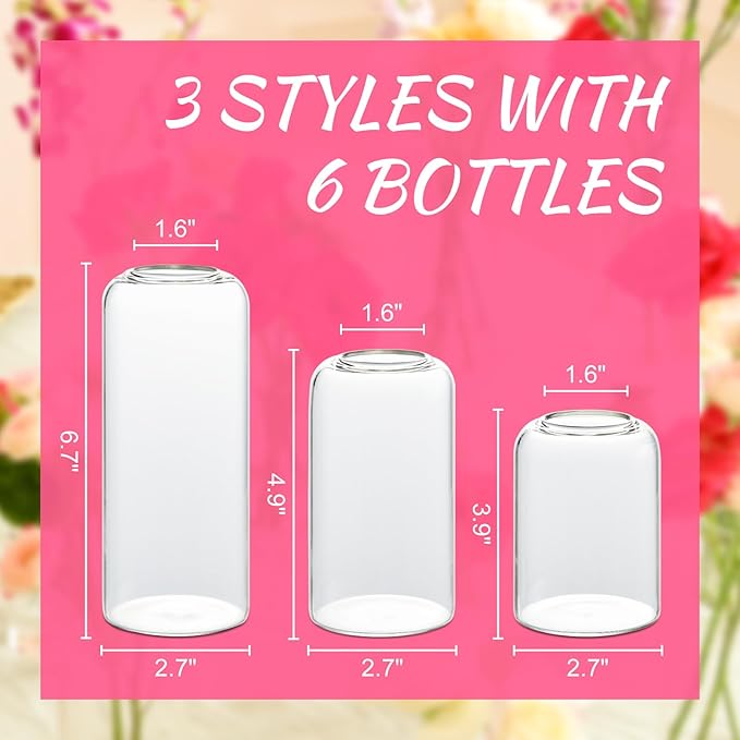 Glass Bud Vases Set of 6, Glass Cylinder Vases - Image 2