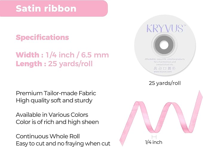 Rose Pink Satin Ribbon 1/4 inch X Continuous 25 Yards, Single Face Polyester - Image 3