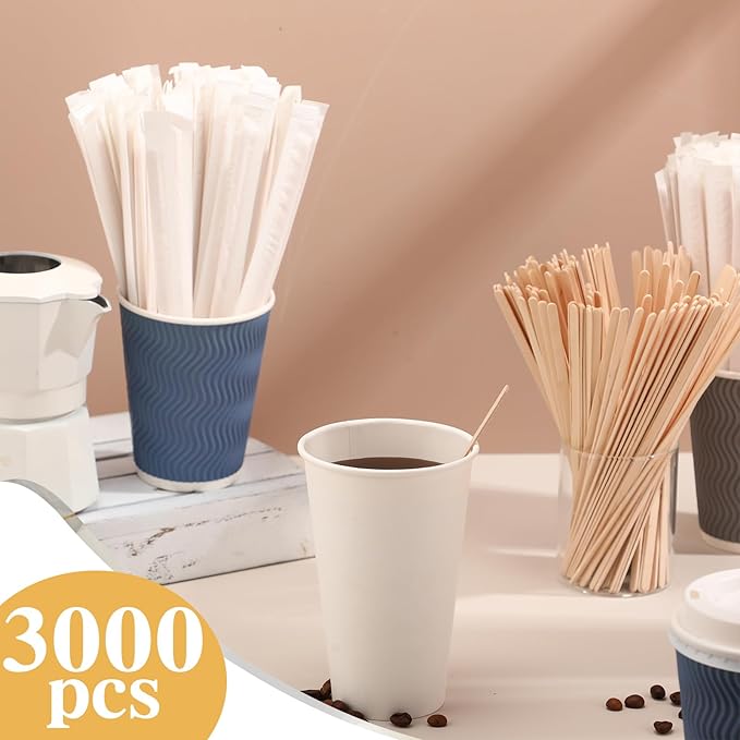 3000 Pcs Individually Wrapped Wooden Coffee Stirrers, Disposable Coffee Stir - Image 5