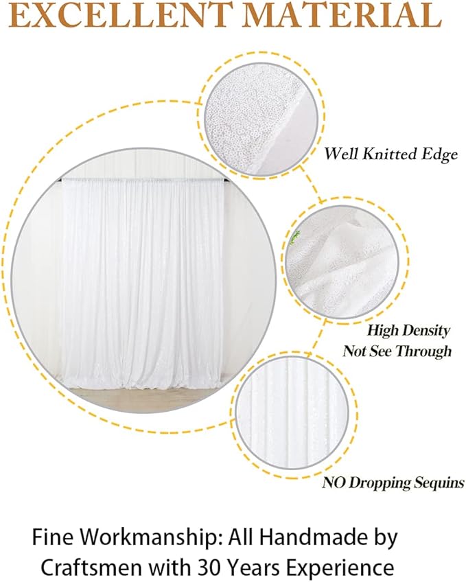 ShiDianYi Sequin Backdrop Curtain 8FTx10FT-White-Shimmer Sequins Fabric - Image 4