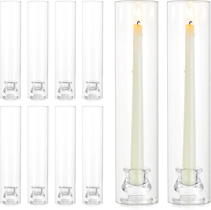 NUPTIO Candlestick Holder Bulk for Centerpiece: Set of 10 Hurricane Glass Taper by Nuptio