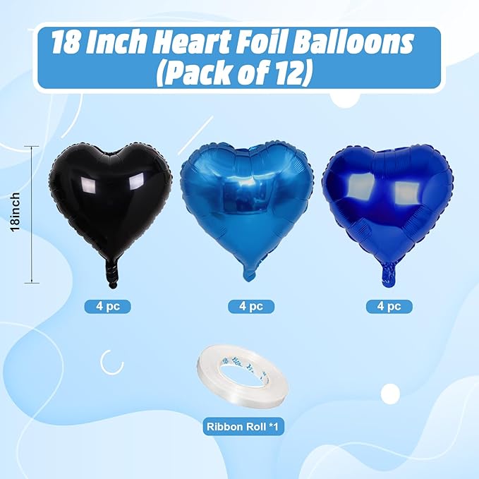 Blue Black Heart Balloons, 18 Inch Black and Dark Blue Heart Shape Balloon - Image 2