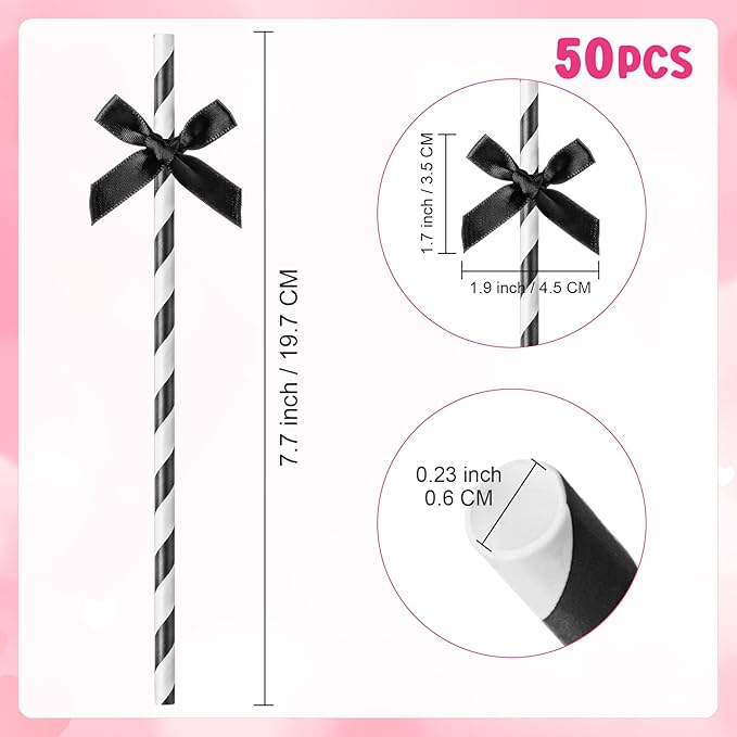 50 Pcs Black Bow Paper Straws for Drinking - Image 3