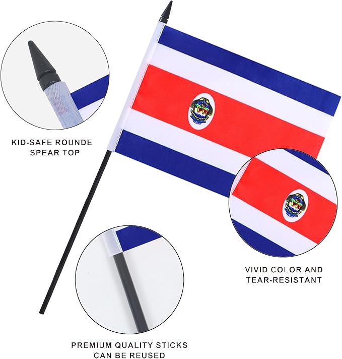 Costa Rica Desk Flag 12" Solid Pole Deluxe Set Costa Rican Flags Banner Mini - Image 4