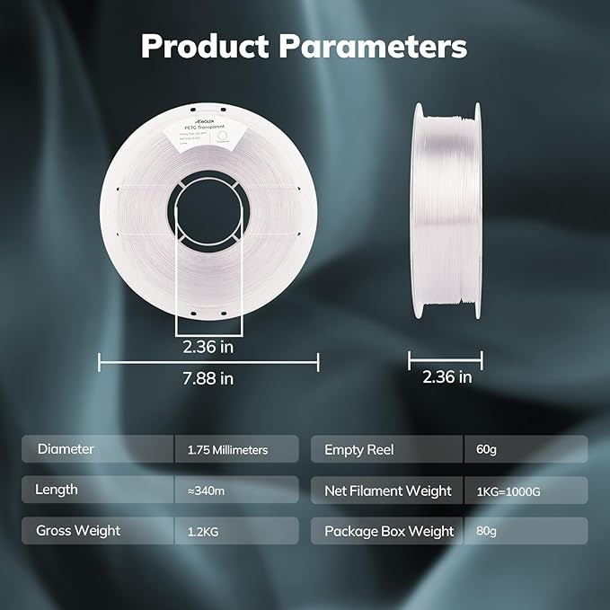 AMOLEN Rapid PETG Transparent 3D Printer Filament 1.75mm +/-0.02mm, Transcucent - Image 8