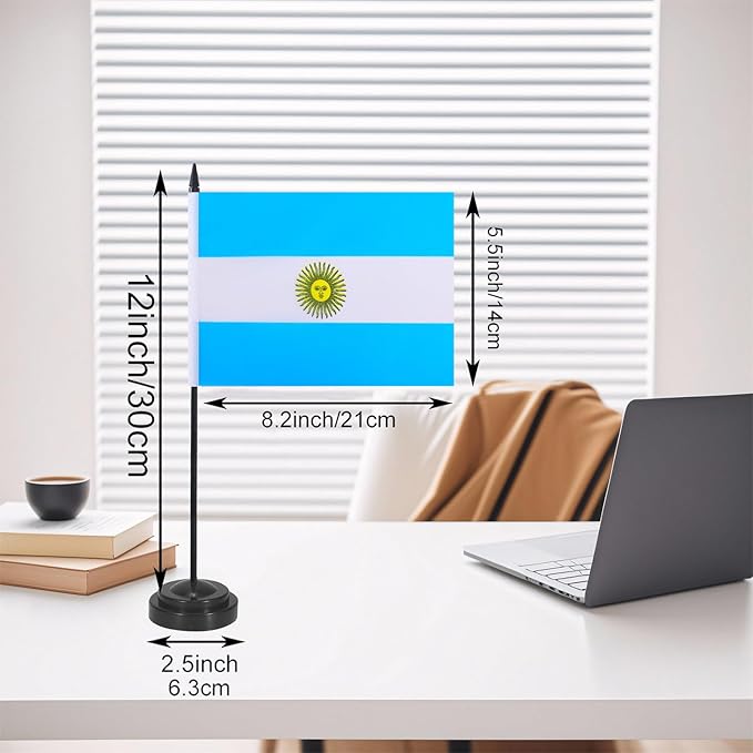 Argentina Desk Flag 12" Solid Pole Deluxe Set Argentinian Flags Banner Mini - Image 2