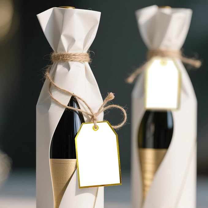100Pcs Gold Gift Tags with String Attached Foil Gold Frame Large White Paper - Image 5