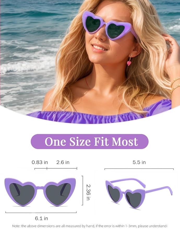 8 Pack Heart Sunglasses Vintage Cat Eye Heart Glasses Retro Bachelorette Bride - Image 4