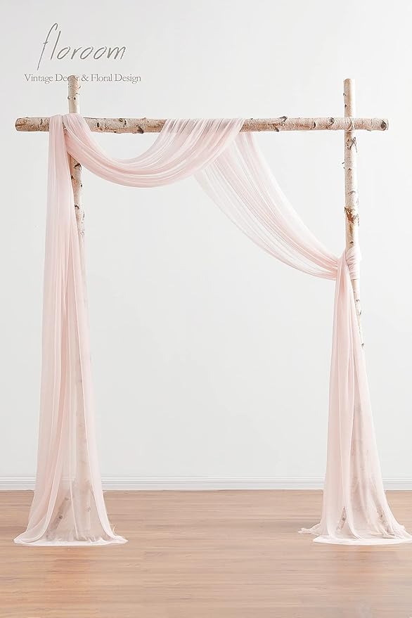 Floroom Wedding Arch Draping Fabric 2 Panels 20Ft Blush Chiffon Fabric Drapes - Image 2