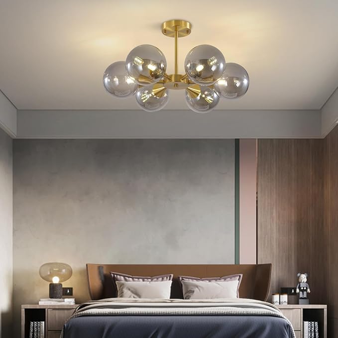 KCO 6-Lights Mid Century Modern Globe Ceiling Light Gold Sputnik Chandelier - Image 7